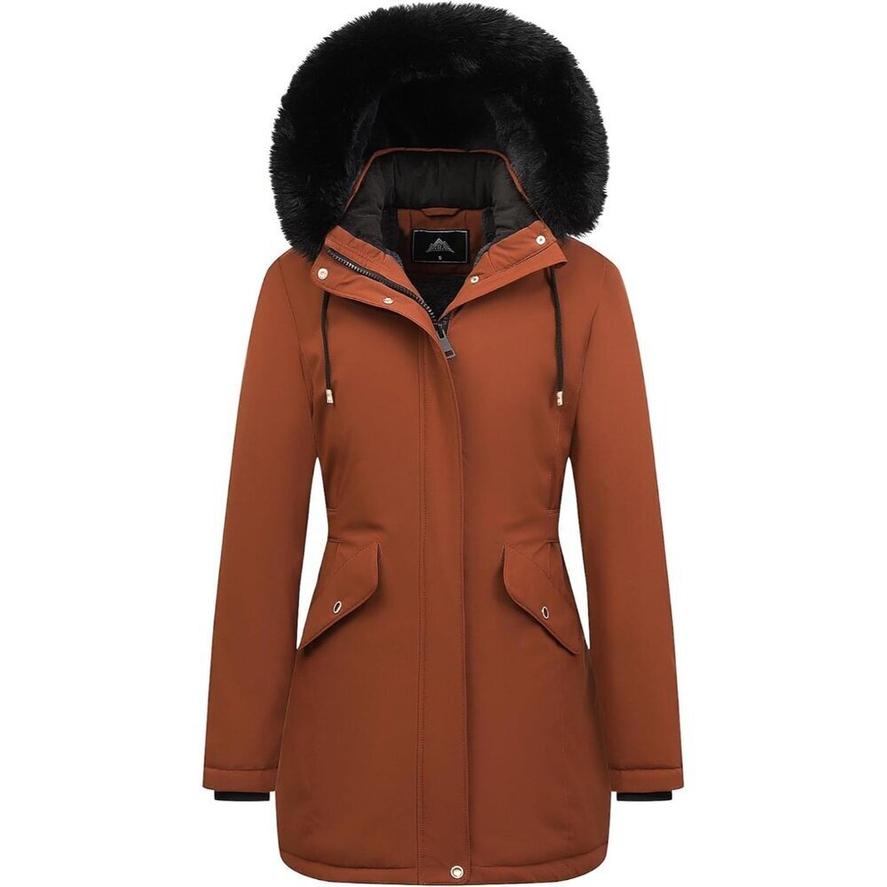 Women's Brown Long Winter Down Coat Parka Warm Puffer Jacket